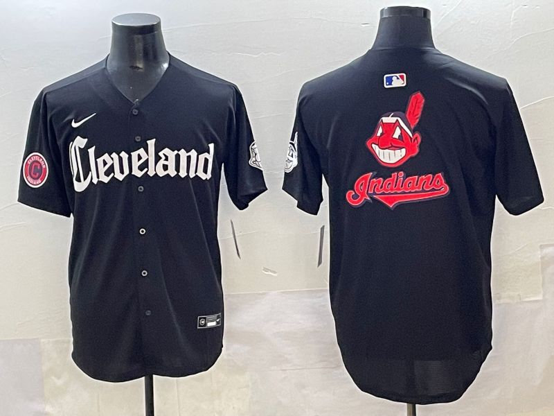 Men 2025 Cleveland Indians Blank Black Five generations Joint Name Nike MLB Jersey style 8